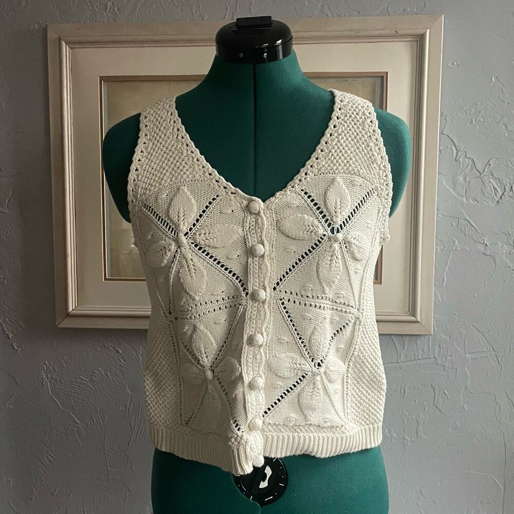 Willow & Wind 100% Cotton Crochet Top Beige Cream Boho Festival Tank Top size S